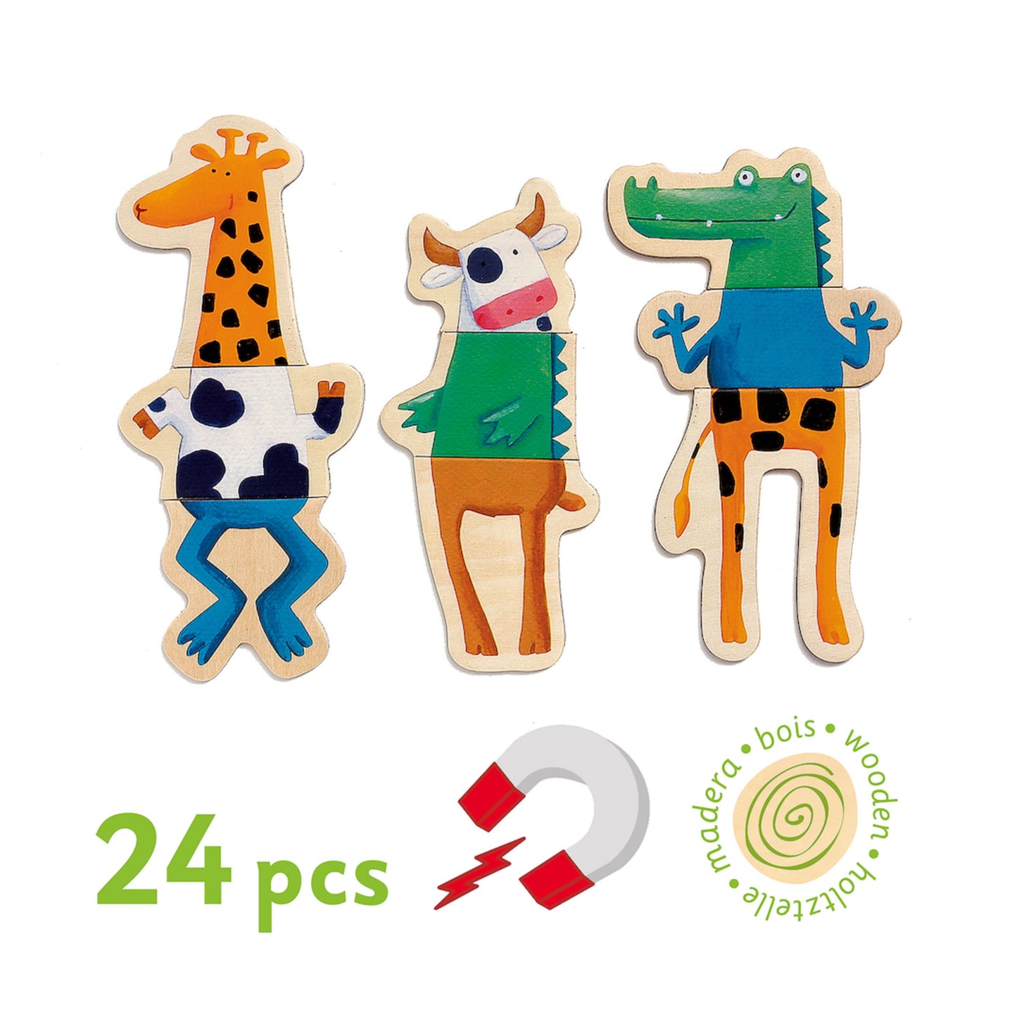 Crazy Animal Mix & Match Wooden Magnets made from FSC® Certified Wood